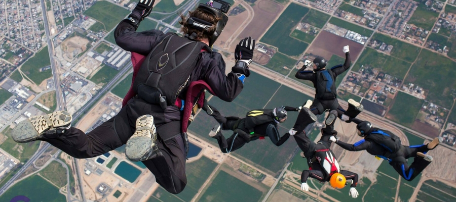 formation skydivers at Perris